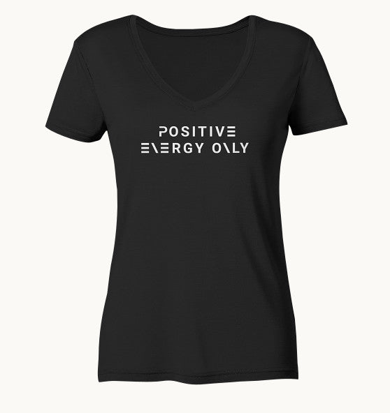 enPower Positive Energy white - Ladies Organic V-Neck Shirt