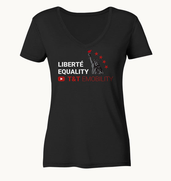 T&T Emobility LIBERTÉ EQUALITY black - Ladies Organic V-Neck Shirt