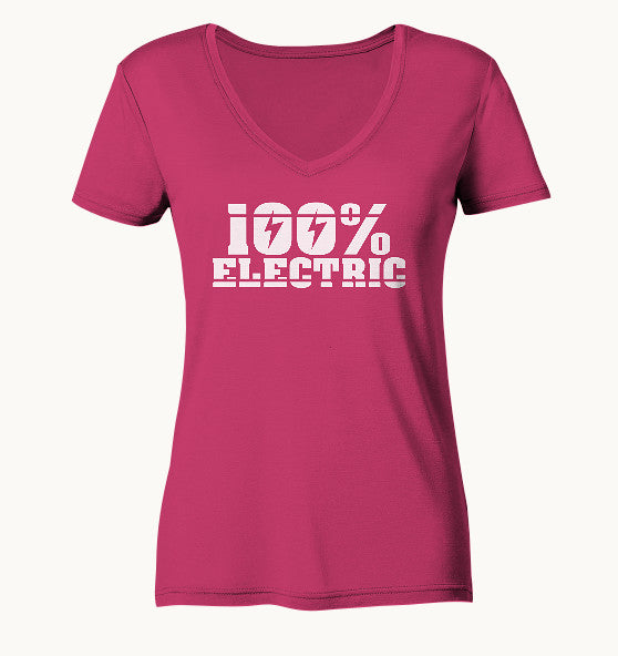 100% Electric - Ladies Organic V-Neck Shirt