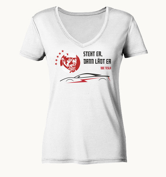 T&T Emobility STEHT ER, DANN LÄDT ER white - Ladies Organic V-Neck Shirt