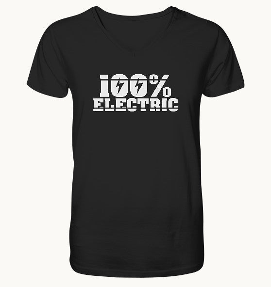 100% Electric - Mens Organic V-Neck Shirt